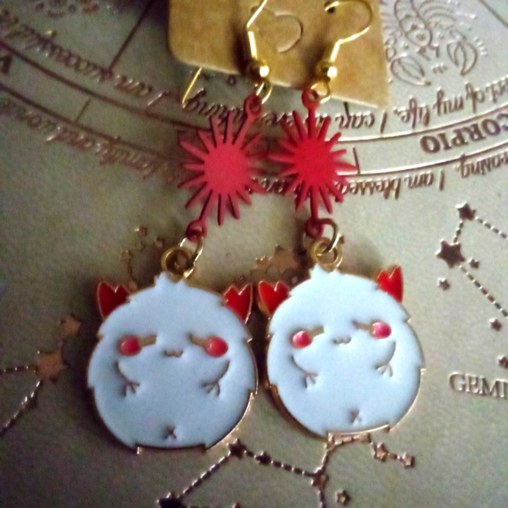 Cute Red and White Creepy Creature Earrings